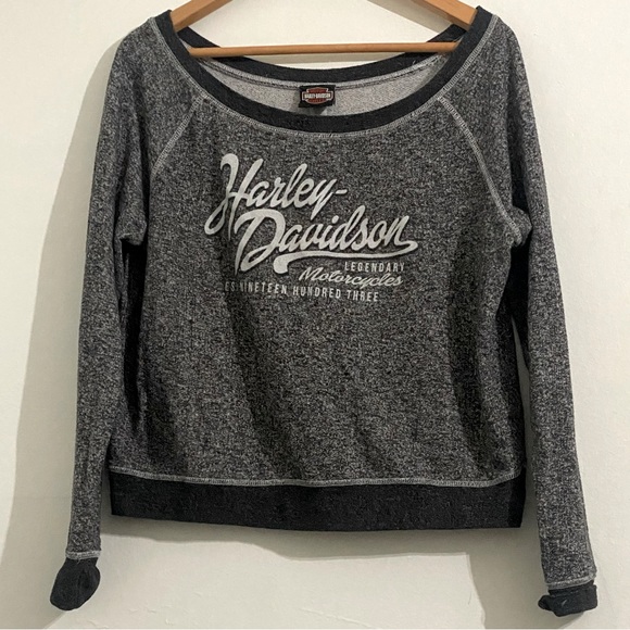 Harley-Davidson Tops - Harley Davidson Black White Scoop Neck Sweatshirt Size Medium